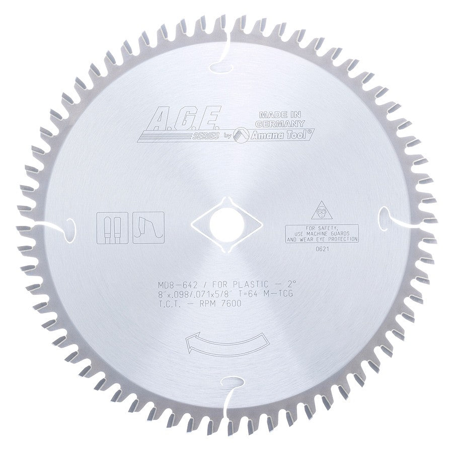 A.G.E. Plastic Cutter Saw Blade 10"diam x 80 tooth x 5/8" arbor and a -2 degree hook
