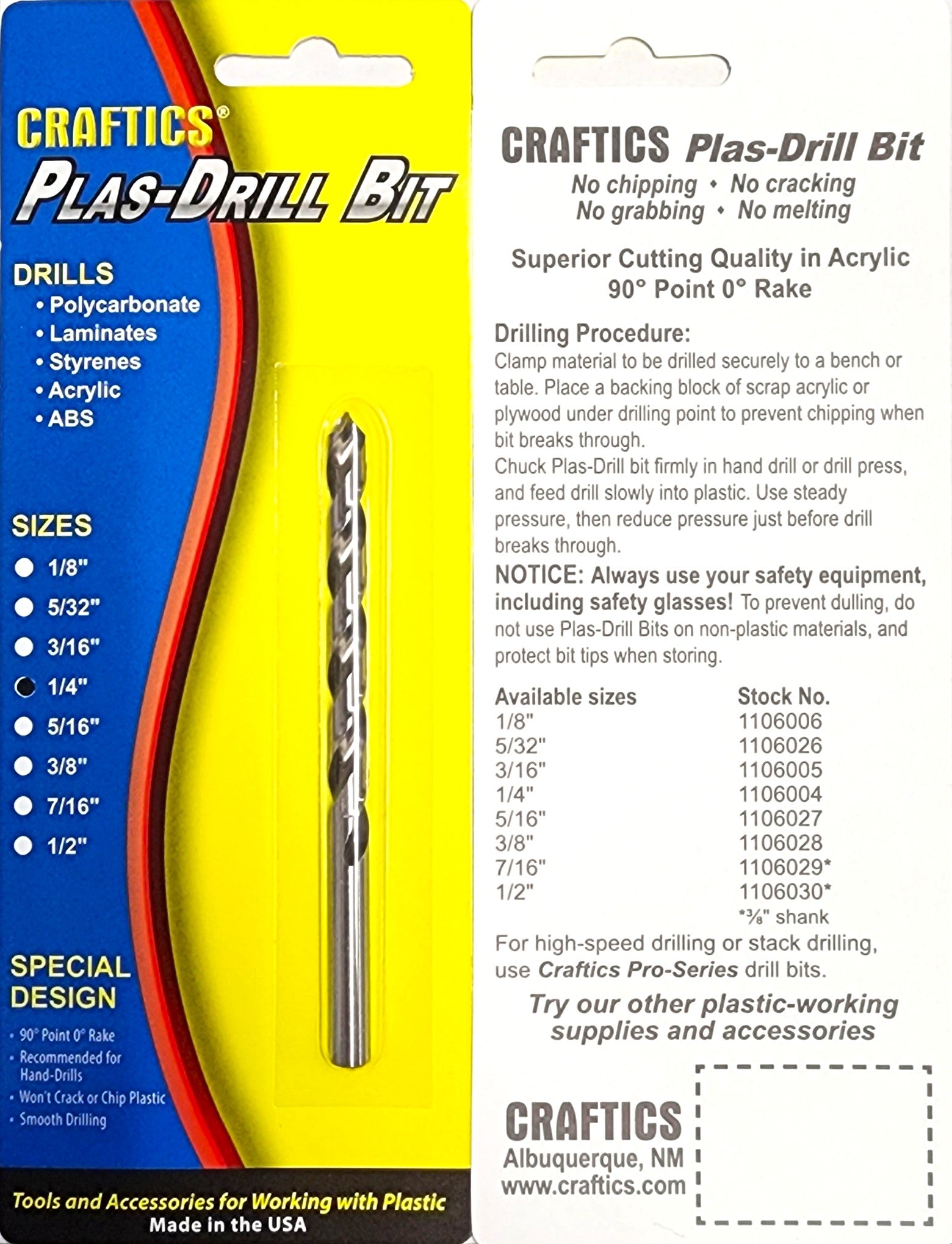 Craftics 1/4" Plas-Drill Bit