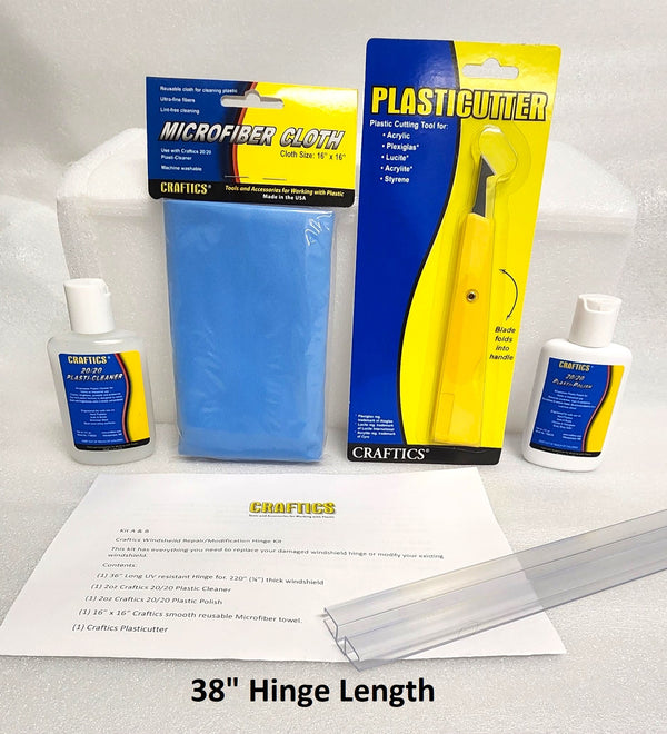 Windshield Repair/Modification Hinge Kit for 1/4" Thick Windshields | 38" Hinge Length