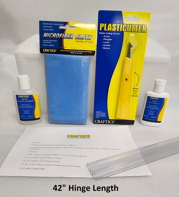 Windshield Repair/Modification Hinge Kit for 3/16" Thick Windshields | 42" Hinge Length
