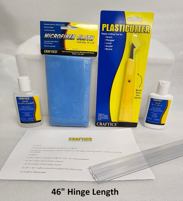 Windshield Repair/Modification Hinge Kit for 3/16" Thick Windshields | 46" Hinge Length